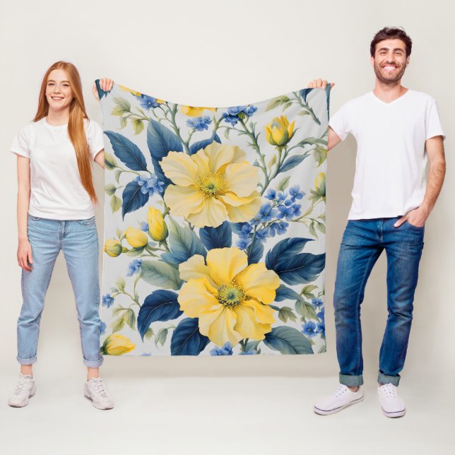Beautiful Yellow and Blue Flowers Fleece Blanket (In Situ)