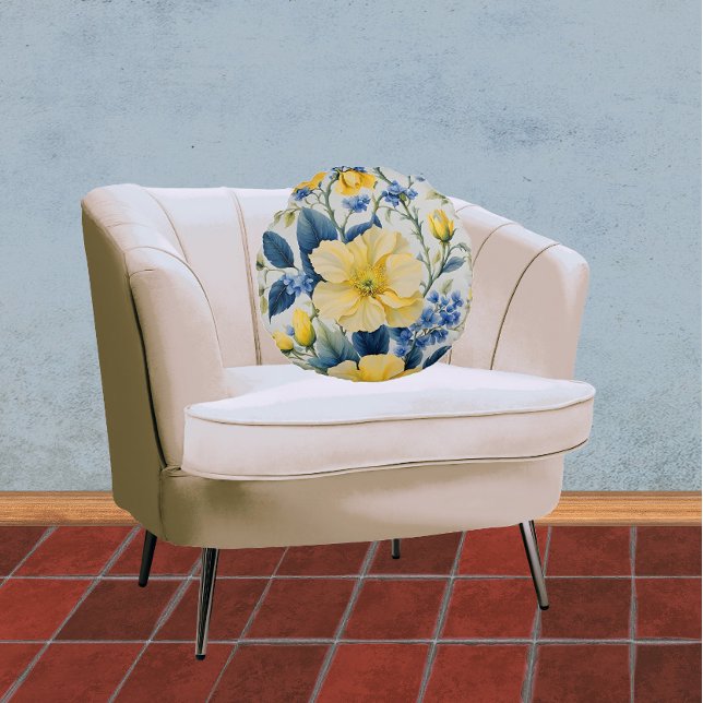 Beautiful Yellow and Blue Flowers Round Cushion (Creator Uploaded)