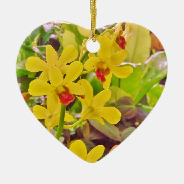 Beautiful Yellow autumn orchids Ceramic Tree Decoration (Front)