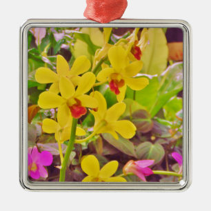 Beautiful Yellow autumn orchids Metal Tree Decoration