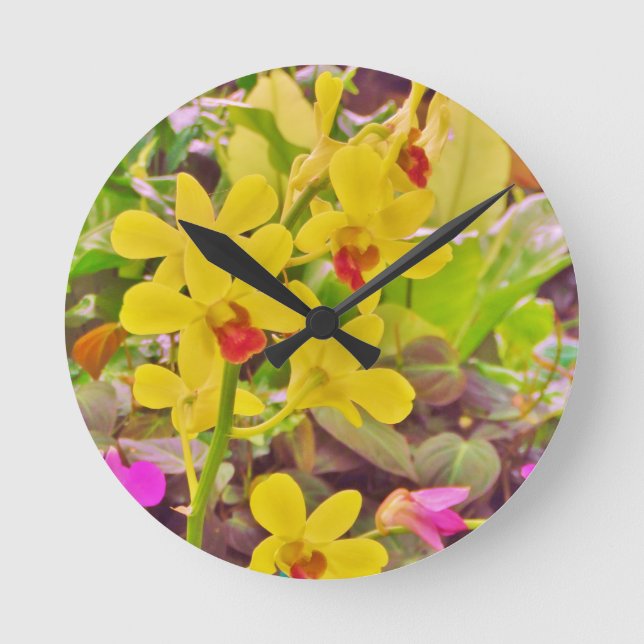 Beautiful Yellow autumn orchids Round Clock (Front)