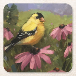 Beautiful Yellow Bird Fine Art Square Paper Coaster