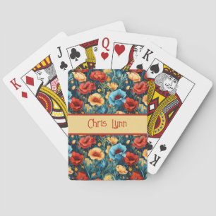 Beautiful Yellow Blue and Red Flowers Pattern Playing Cards