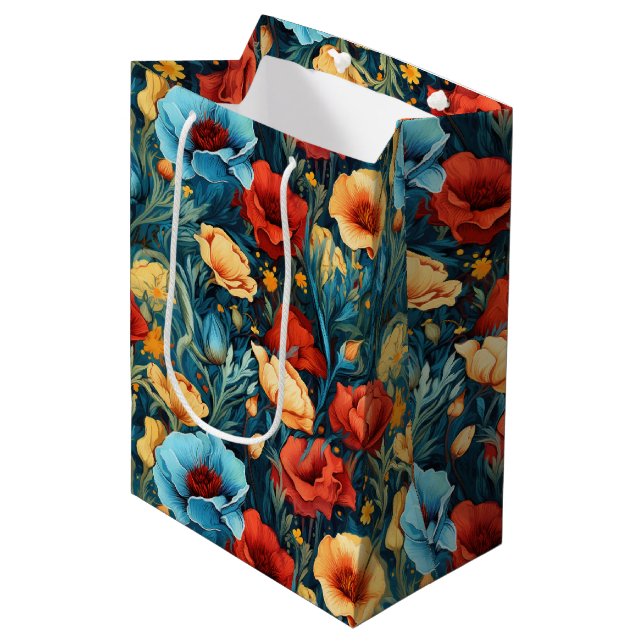Beautiful Yellow Blue and Red Flowers Wine, Small, Medium Gift Bag (Front Angled)
