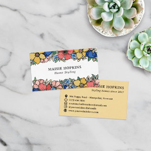 Beautiful Yellow Blue Coral Florals Business Card