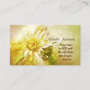Beautiful Yellow Dahlia and Bible Verse James 4:8, Business Card
