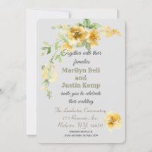 Beautiful Yellow Florals Grey Wedding Invitation
