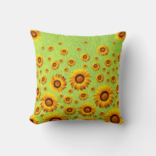 Beautiful yellow flowers on abstract green cushion