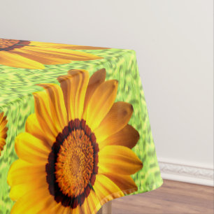 Beautiful yellow flowers on abstract green tablecloth