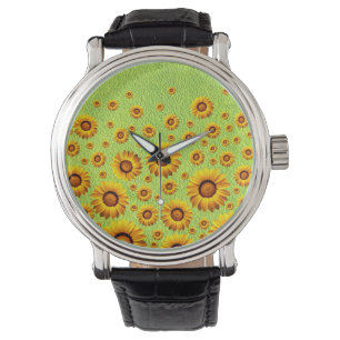 Beautiful yellow flowers on abstract green watch