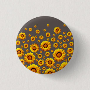 Beautiful yellow flowers on grey background  3 cm round badge
