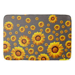 Beautiful yellow flowers on grey background   bath mat