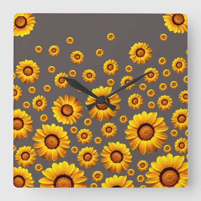 Beautiful yellow flowers on grey background  square wall clock (Front)