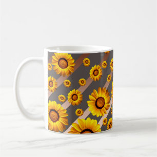 Beautiful yellow flowers on grey, brown stripes   coffee mug