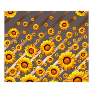 Beautiful yellow flowers on grey, brown stripes photo print