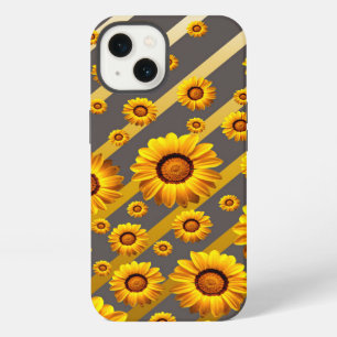 Beautiful yellow flowers on grey, gold stripes iPhone 13 case