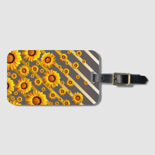 Beautiful yellow flowers on grey, gold stripes luggage tag