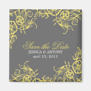 Beautiful Yellow & Grey Custom Save the Date Magnet