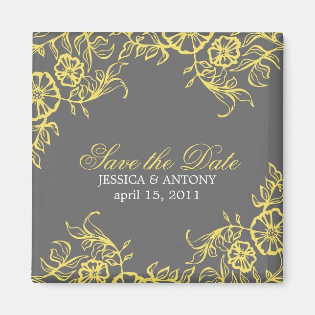 Beautiful Yellow & Grey Custom Save the Date Magnet (Front)