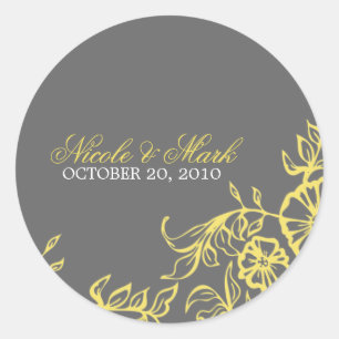 Beautiful Yellow & Grey Floral Wedding Classic Round Sticker