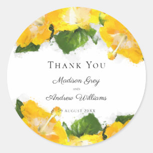 Beautiful Yellow Hibiscus Flower Art Thank You Classic Round Sticker