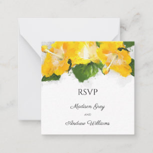 Beautiful Yellow Hibiscus Flower Art Wedding RSVP Card