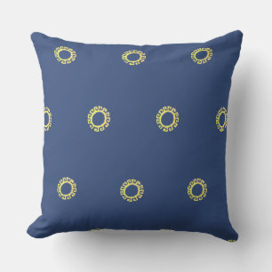 Beautiful Yellow Inca Sun on Blue Cushion