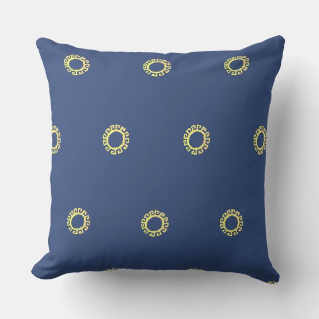 Beautiful  Yellow Inca Sun on Blue Cushion (Front)