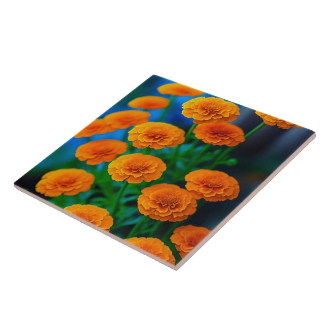 Beautiful Yellow Marigold Flowers Tile (Side)