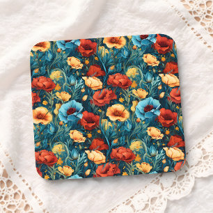 Beautiful Yellow Red Blue Flowers Botanical Print Coaster