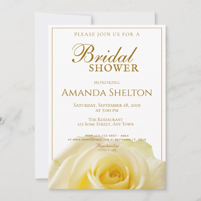 Beautiful Yellow Rose Floral Bridal Shower Invitation (Front)