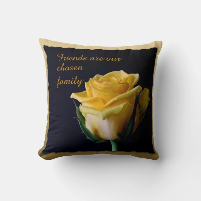 Beautiful Yellow Rose on Black and Gold Pillow (Front)
