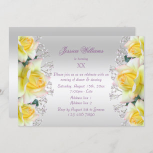 Beautiful Yellow Roses Flowers Birthday Invitation