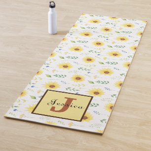 Beautiful Yellow Sunflower Floral Monogram Custom Yoga Mat