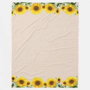 Beautiful Yellow Sunflowers on Light Beige Fleece Blanket