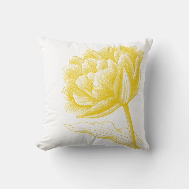 Beautiful Yellow Vintage Floral Illustration Cushion (Front)