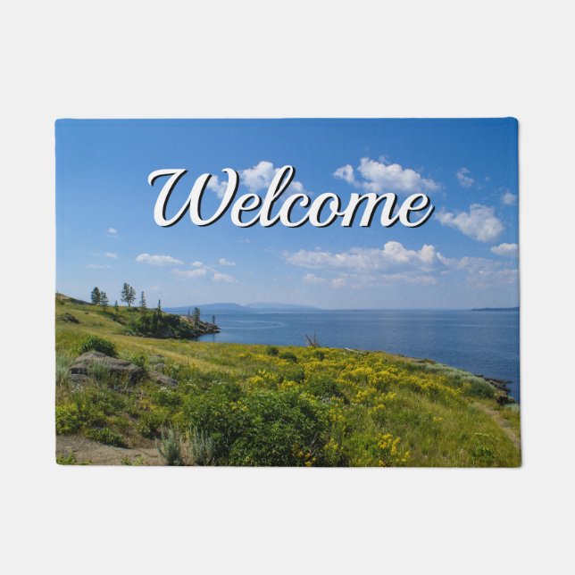 Beautiful Yellowstone Lake Welcome Doormat (Front)