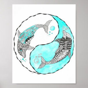 Beautiful Yin and Yang Dolphins Poster 8" x 10"
