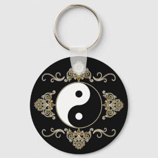Beautiful Yin Yang Design in Black and Gold Key Ring