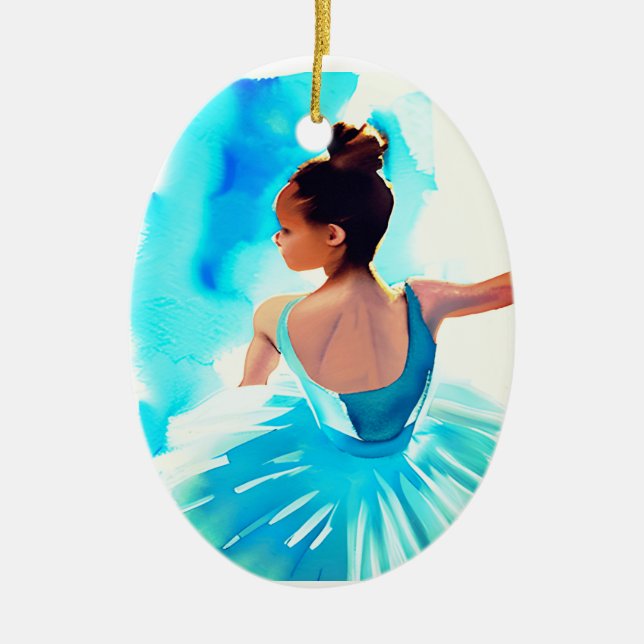Beautiful Young Ballerina in Blue  Ceramic Tree Decoration (Front)