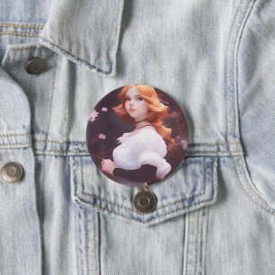 Beautiful Young Girl Amongst Pink Flowers Portrait 7.5 Cm Round Badge