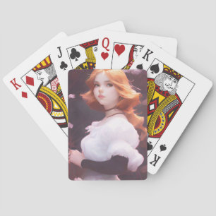 Beautiful Young Girl Amongst Pink Flowers Portrait Playing Cards