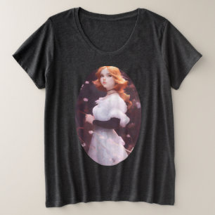 Beautiful Young Girl Amongst Pink Flowers Portrait Plus Size T-Shirt