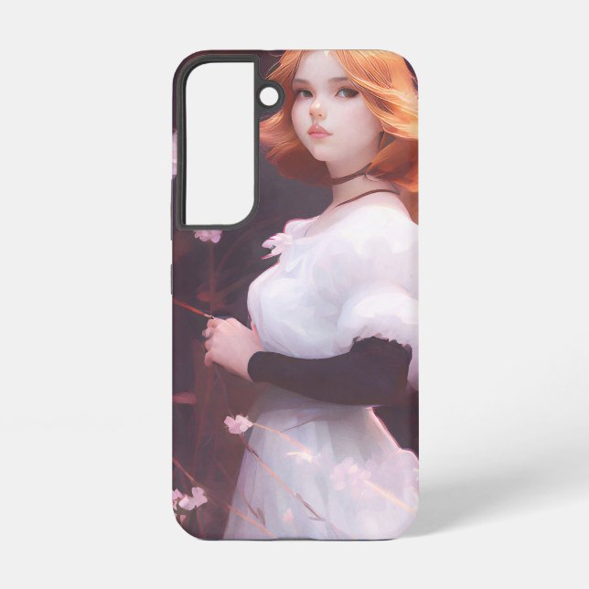 Beautiful Young Girl Amongst Pink Flowers Portrait Samsung Galaxy S22 Case (Back)