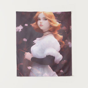 Beautiful Young Girl Amongst Pink Flowers Portrait Tapestry