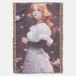 Beautiful Young Girl Amongst Pink Flowers Portrait Throw Blanket