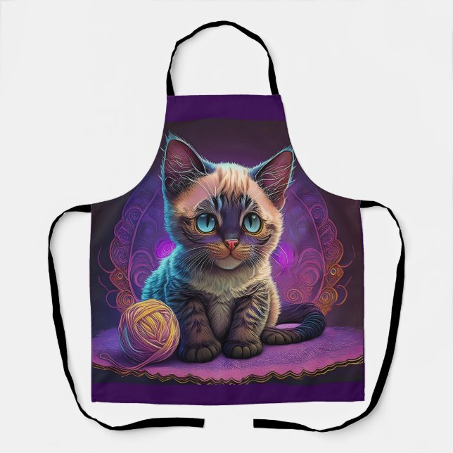 Beautiful Young Kitty With Yarn Ball Apron (Front)