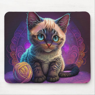 Beautiful Young Kitty With Yarn Ball Mouse Pad