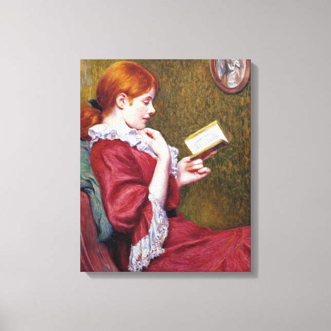 Beautiful Young Woman With Red Hair Reading a Book Canvas Print (Front)