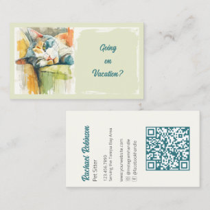 Beautiful Zen Watercolor Cat Custom Pet Sitter Business Card